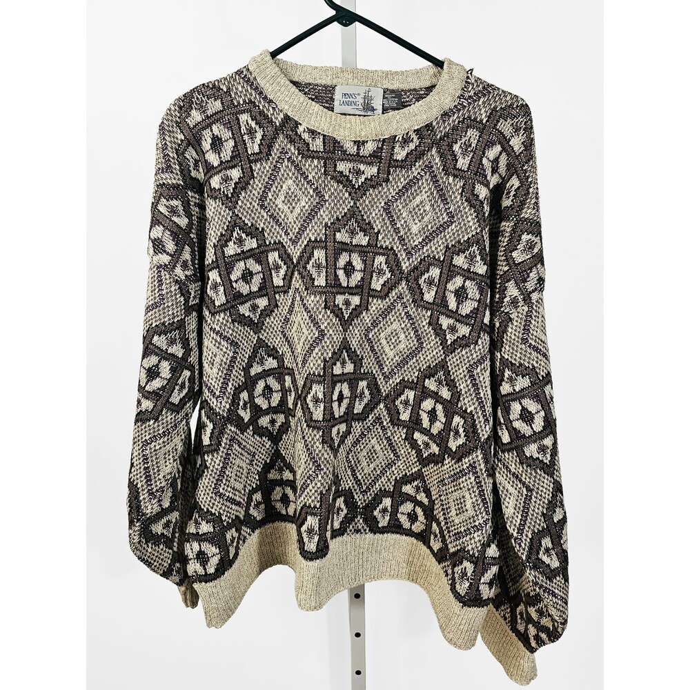 Penns Landing XL Damaged Distressed Crewneck Geometric Diamond Sweater